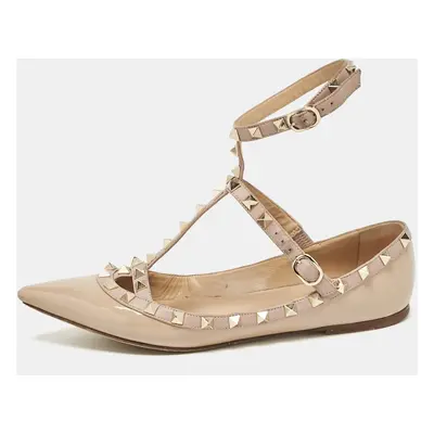 Valentino Beige Patent and Leather Rockstud Ballet Flats Size