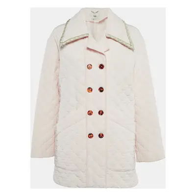 Fendi Pink Silk Double Breasted Button Front Quilted Coat