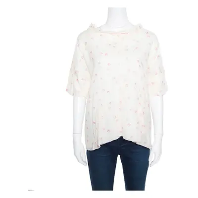 Marni Cream Floral Printed Cotton Dolman Sleeve Flared Top