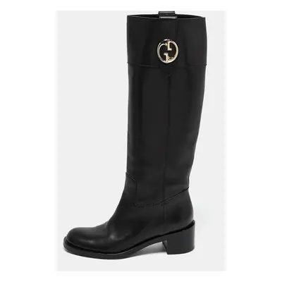 Gucci Black Leather Riding Mid Calf Boots Size 36.5