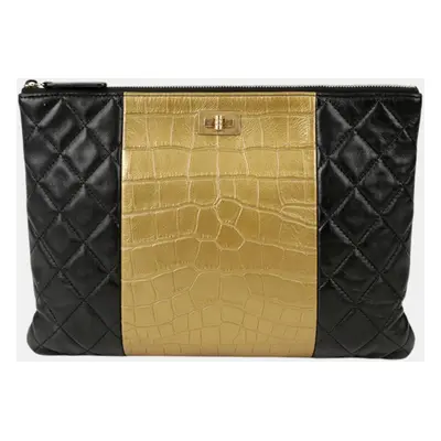 Chanel Black/Gold Crocodile Embossed Reissue Case