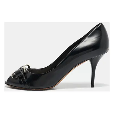 Dior Black Leather Bow Detail Peep Toe Pumps Size