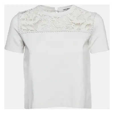 Miu Miu White Knit Lace Trim Top