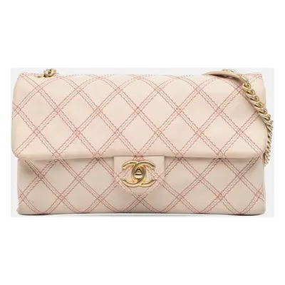 Chanel Beige Jumbo Quilted Calfskin Triple Stitched Flap Bag