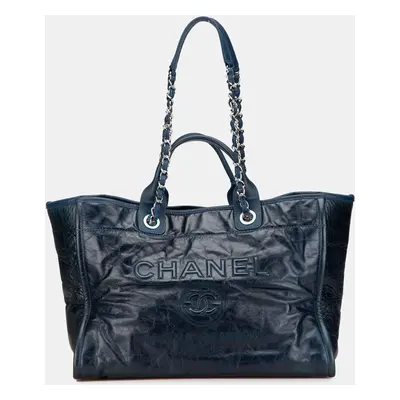 Chanel Blue Medium Glazed Calfskin and Caviar Deauville Tote Bag