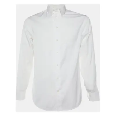 Armani Collezioni White Diagonal Striped Cotton Button Down Shirt