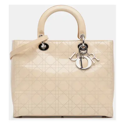 Dior Cream Large Patent Cannage Lady Dior