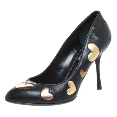 Dolce & Gabbanna Black Leather Heart Applique Pointed Toe Pumps Size 36.5