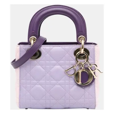 Dior Purple Mini Tricolor Lambskin Cannage Lady Dior