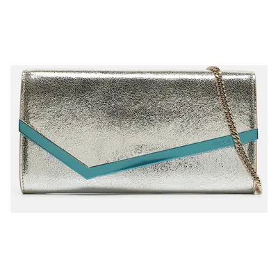 Jimmy Choo Silver Crackled Leather Emmie Chain Clutch