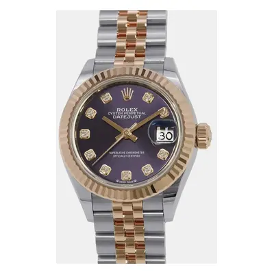 Rolex Aubergine Diamond 18k Rose Gold Stainless Steel Datejust Automatic Women's Wristwatch mm