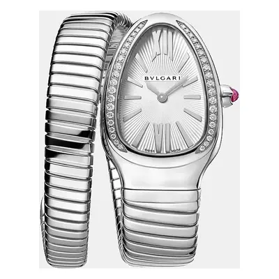 Bvlgari White Stainless Steel Diamond Serpenti Tubogas Women's Wristwatch mm