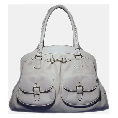 Christian Dior White Leather Shoulder Shopper Bag