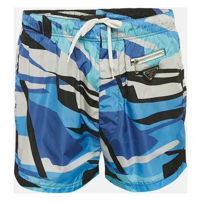 Prada Blue Printed Nylon Triangle Logo Detail Swim Shorts