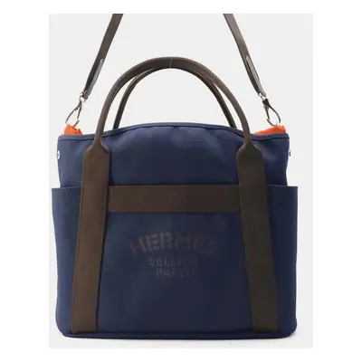 Hermes Sac De Pansage Navy/Feu Toile Chevrons Canvas