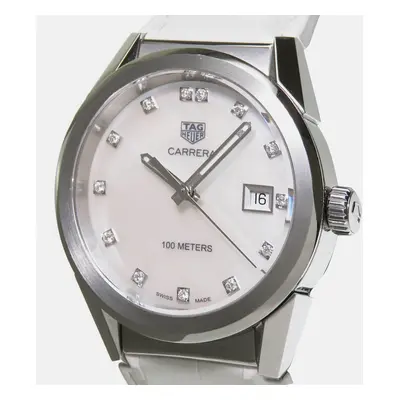 Tag Heuer White Stainless Steel Carrera WBG1312 Quartz Women's Wristwatch mm