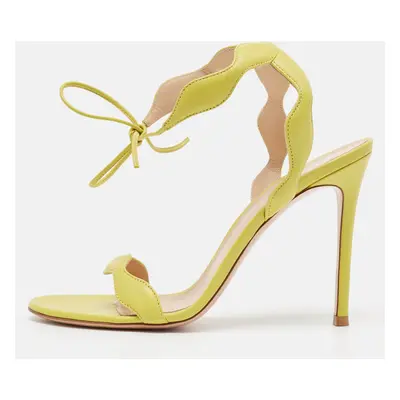 Gianvito Rossi Yellow Leather Wavy Ankle Tie Sandals Size 39.5