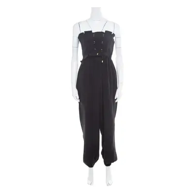 Temperley London Black Silk Criss Cross Detail Strapless Harem Jumpsuit