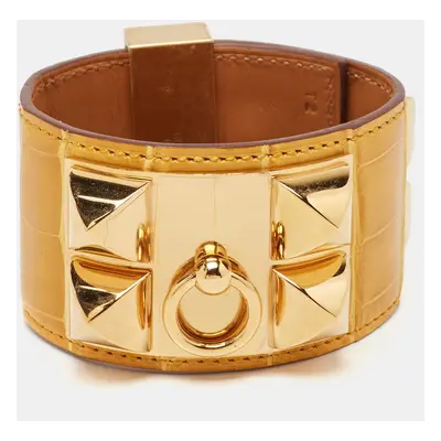 Hermès Collier de Chien Alligator Leather Gold Plated Cuff Bracelet