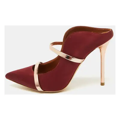 Malone Souliers Burgundy/Rose Gold Satin and Leather Maureen Mules Size 37.5