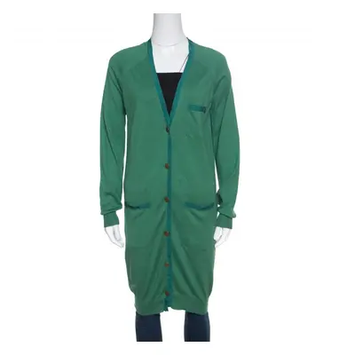 Lanvin Green Cashmere Blend Raglan Sleeve Button Front Long Cardigan