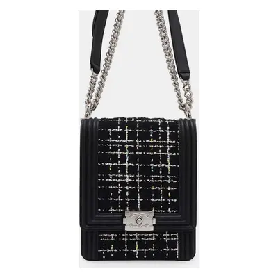 Chanel Black/White Tweed Lambskin Boy Chain Shoulder Bag