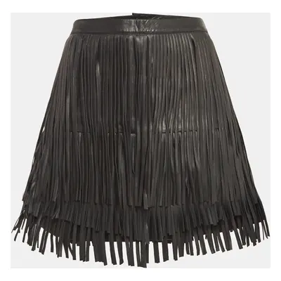 Zadig & Voltaire Black Leather Fringed Mini Skirt