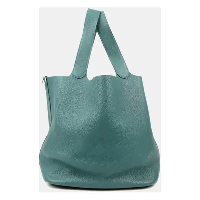 Hermes Green Leather Picotin Lock Tote Bag