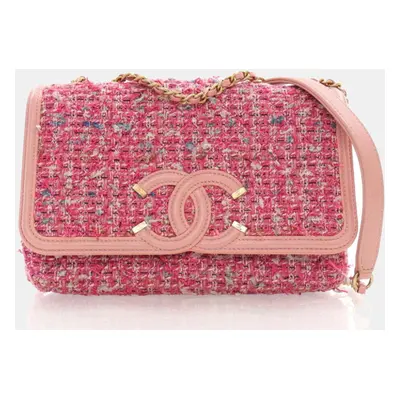 Chanel Medium Pink Tweed Filigree Flap Bag