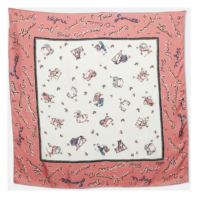 Fendi Pink/White Silk Astrology Square Scarf