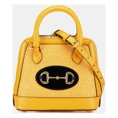 Gucci Yellow Mini Raffia Horsebit Top Handle Bag