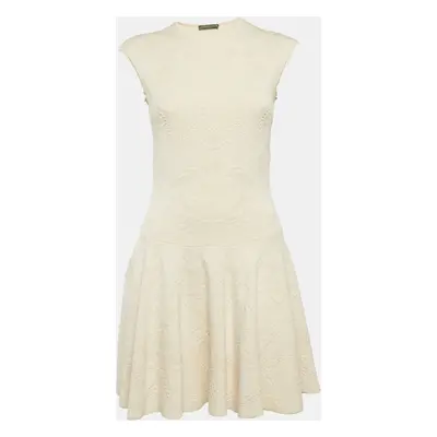 Alexander McQueen Cream Jacquard Stretch Knit Sleeveless Mini Dress