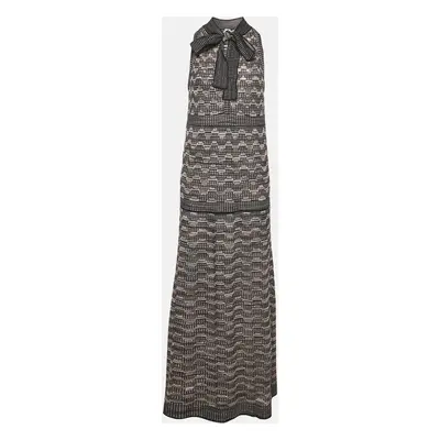 M Missoni Multicolor Pinhole Patterned Lurex Knit Tie-Up Neck Maxi Dress