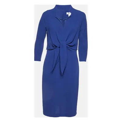 Max Mara Blue Crepe Tie-Up Detail Midi Dress