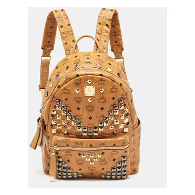 MCM Cognac Visetos Coated Canvas Large Stark Backpack