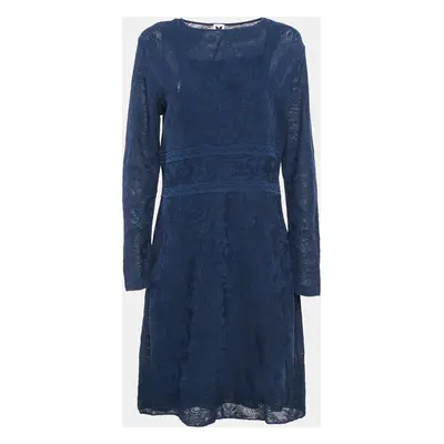 M Missoni Navy Blue Jacquard Knit Knee-Length Dress