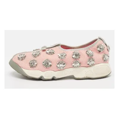 Dior Pink Embellished Mesh Fusion Sneakers Size 38.5