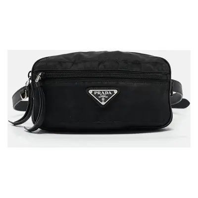 Prada Black Leather and Nylon Front Pocket Belt Bag