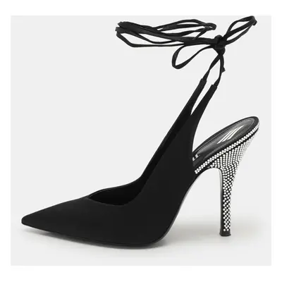 The Attico Black Satin Venus Ankle Wrap Pumps Size