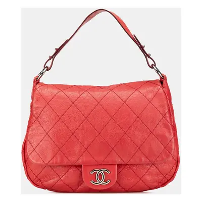 Chanel Red Quilted Aged Calfskin Large On The Road Flap Bag