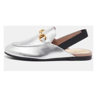 Gucci Silver Leather Kids Princetown Slingback Sandals Size