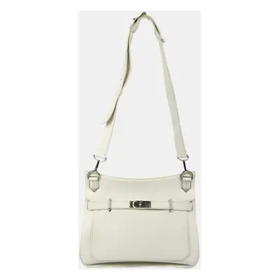 Hermes White Taurillon Clemence Jypsiere Shoulder Bag