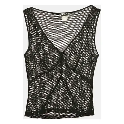 D&G Black Lace and Mesh V-Neck Sheer Tank Top