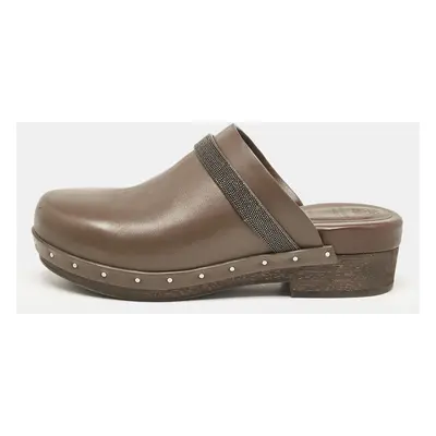 Brunello Cucinelli Dark Brown Leather Platform Clogs Size