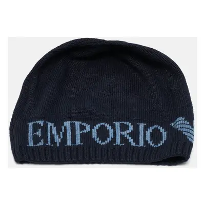 Emporio Armani Navy Blue Logo Knit Beanie