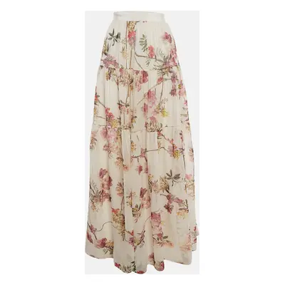 Giambattista Valli Off White Floral Print Chiffon Silk Maxi Skirt