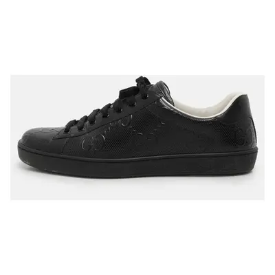 Gucci Black Perforated GG Embossed Leather Ace Low Top Sneakers Size