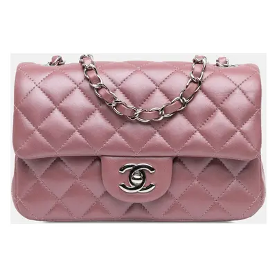 Chanel Metallic Pink Lambskin Mini Rectangular Classic Single Flap Bag