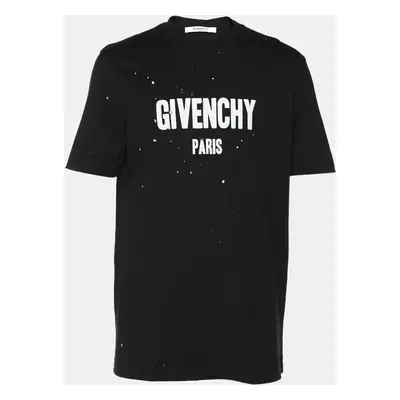 Givenchy Black Logo Print Cotton Distressed T-Shirt