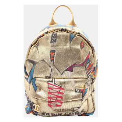 Chanel Gold Paris New York Canvas Graffiti Street Spirit Backpack